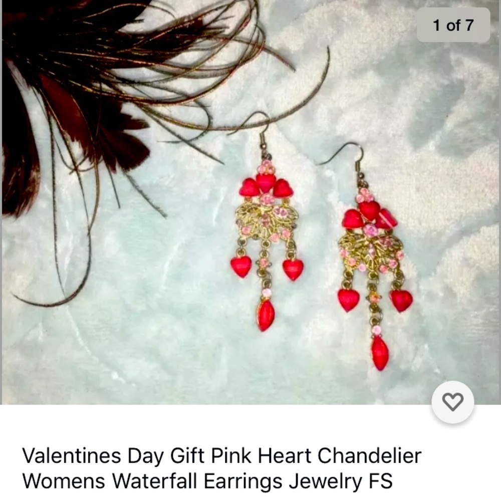 Valentines Day gift pink heart chandelier earrings